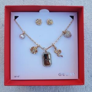 GUESS Gold Charmy Necklace & Earrings Set